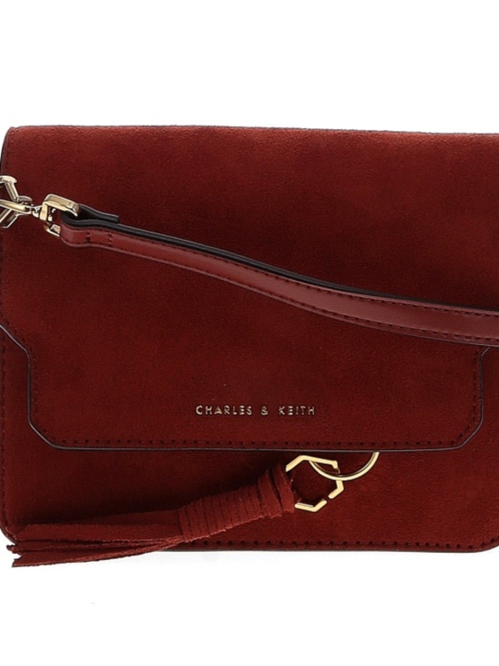 Charles & Keith Red Brown Suede Crossbody Bag with Tassel